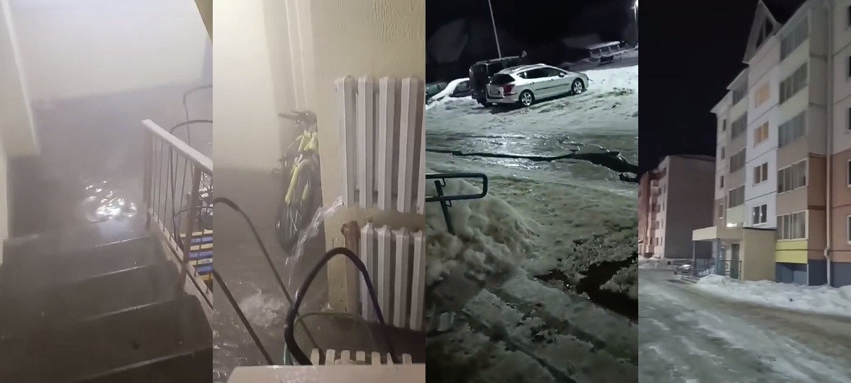 затопленный подъезд и гололед